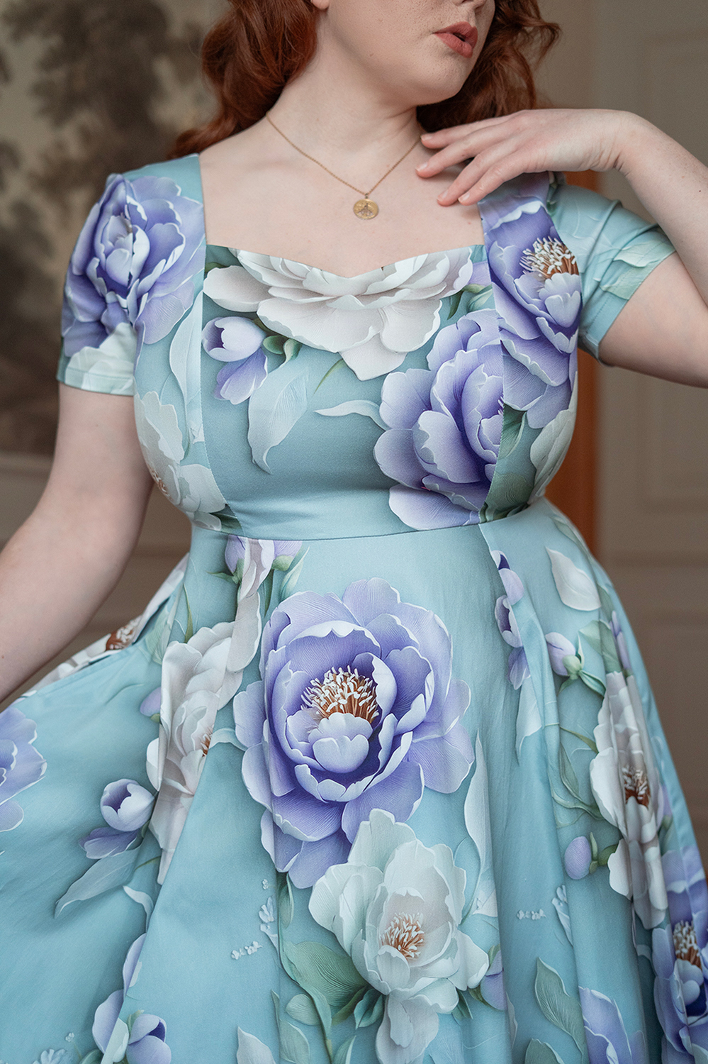 Lavender Peony Swing Dress in Plus Size